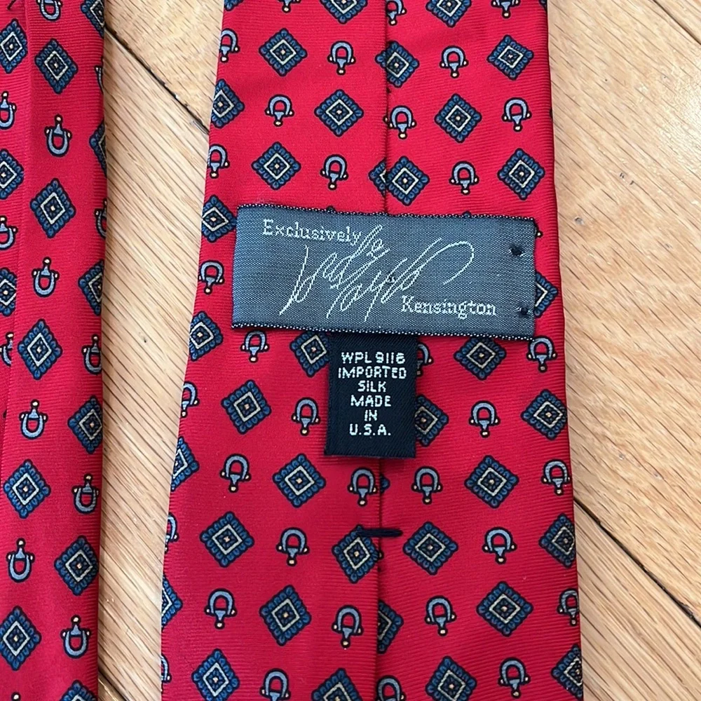 Lord & Taylor Red & Light Green Diamond Print Silk Tie